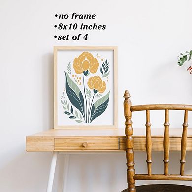 Boho Floral Abstract Wall Art Print Set of 4 Minimalist Home Decor