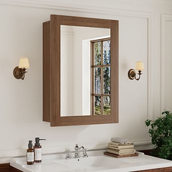 Tara Series Wood Framed Medicine Cabinet with Mirror, Wall Mounted or Recessed, Walnut Finish