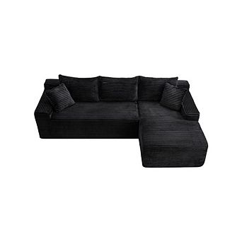94.5" Right-Facing Sectional Corduroy Couch with Reversible Chaise, L-Shaped for Living Room