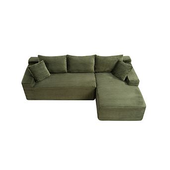 94.5" Right-Facing Sectional Corduroy Couch with Reversible Chaise, L-Shaped for Living Room