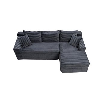 94.5" Right-Facing Sectional Corduroy Couch with Reversible Chaise, L-Shaped for Living Room