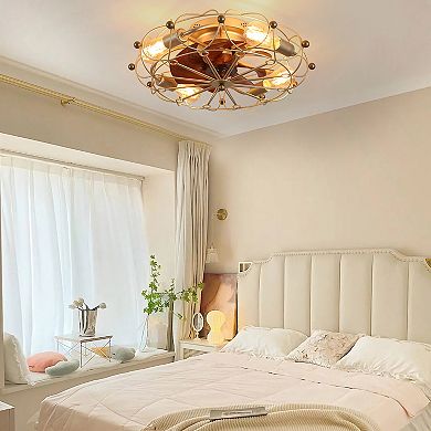 KWPZQEB Retro Embedded Low Profile Caged Ceiling Fan with Lights Remote Control for Bedroom, No Bulb