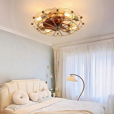 KWPZQEB Retro Embedded Low Profile Caged Ceiling Fan with Lights Remote Control for Bedroom, No Bulb