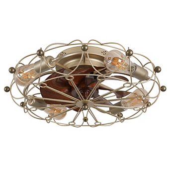 KWPZQEB Retro Embedded Low Profile Caged Ceiling Fan with Lights Remote Control for Bedroom, No Bulb