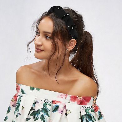 1Pc Rhinestone Wide Satin Headband