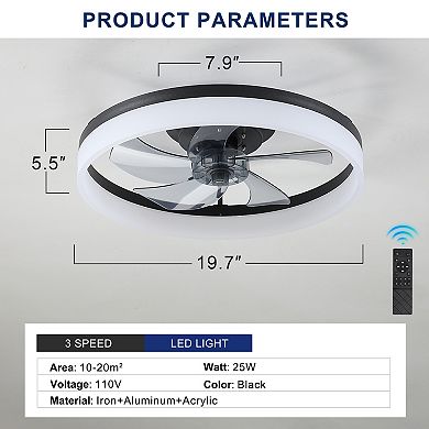 KWPZQEB Modern Ceiling Fan with Lights Dimmable LED for Bedroom, Dining Room
