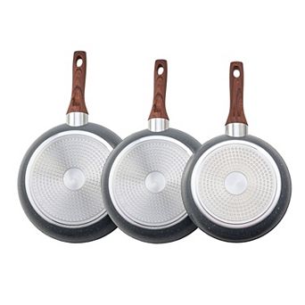 3 pc Frying Pan Aluminum Skillet Set 9.5 11 12 in Nonstick Pre-Seasoned Grey