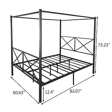 KWPZQEB Metal Canopy Bed, Platform Bed Frame with X Shaped Headboard&Footboard,No Box Spring Needed