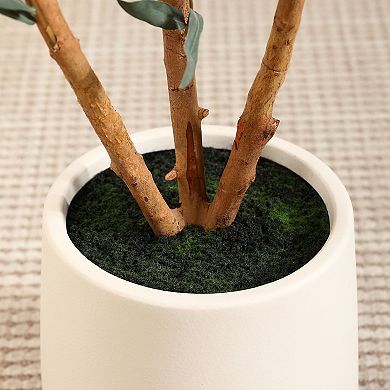 Fake Olive Tree in Oval White Planter, Faux Olive Tree with Realistic Leaves and Natural Trunk