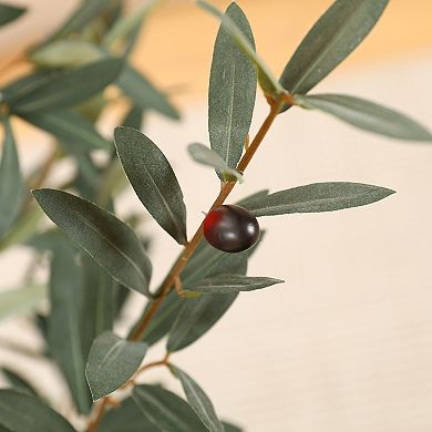 Fake Olive Tree in Oval White Planter, Faux Olive Tree with Realistic Leaves and Natural Trunk