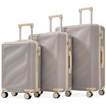 KWPZQEB Textured Luggage Set 3 pc Lightweight Suitcases with Spinner Wheels & TSA Lock