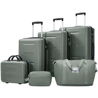 KWPZQEB Luggage Set 6 pc Lightweight Hardshell Suitcase with Double Spinner Wheels&Password Lock
