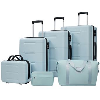 KWPZQEB Luggage Set 6 pc Lightweight Hardshell Suitcase with Double Spinner Wheels&Password Lock