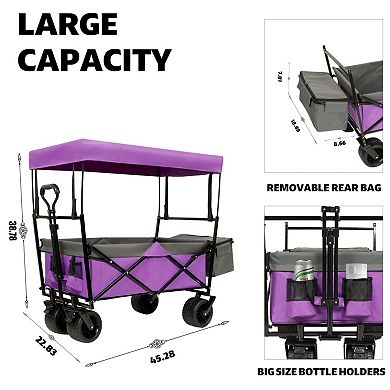 Collapsible Wagon with Canopy & Mosquito Net, 7" All-Terrain Wheels, Lightweight for Outdoor