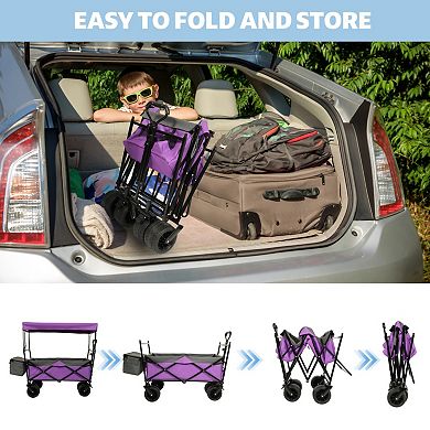 Collapsible Wagon with Canopy & Mosquito Net, 7" All-Terrain Wheels, Lightweight for Outdoor
