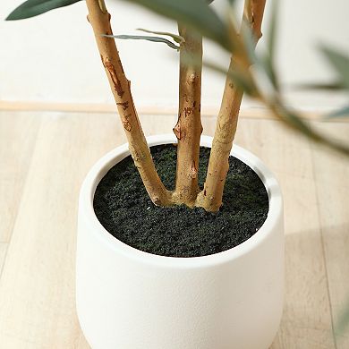 Faux Olive Tree with Oval White Planter, Pre Potted Fake Greenry Olive Tree for Home Decor