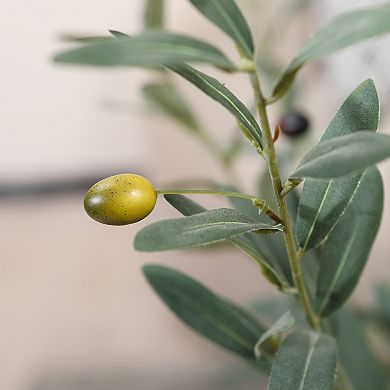 Faux Olive Tree with Oval White Planter, Pre Potted Fake Greenry Olive Tree for Home Decor