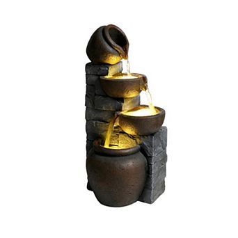 KWPZQEB Outdoor Resin Water Fountain with Lights, 4 tier Cascading Waterfall Fountain for Patio