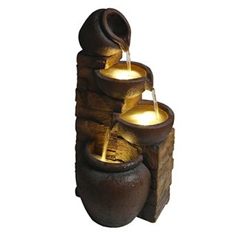 KWPZQEB Outdoor Resin Water Fountain with Lights, 4 tier Cascading Waterfall Fountain for Patio