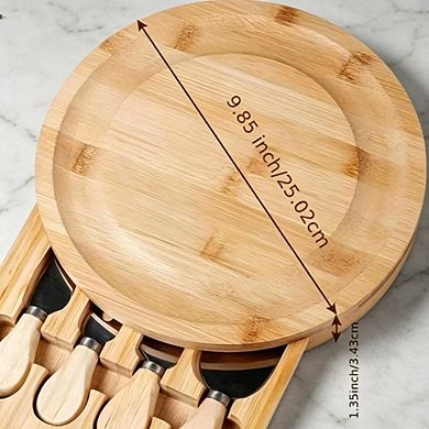 100% Premium Bamboo Charcuterie Board Gift Set with 4 Knives & Serving Plates, Ideal for gift