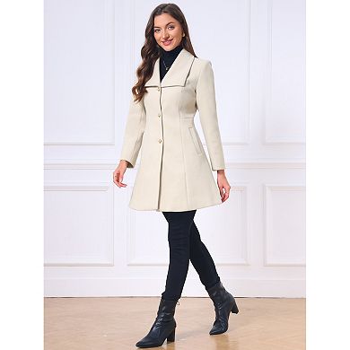 Women's Single Breasted Pea Coat Winter Warm Long Sleeve Lapel Mid-Long A-Line Slim Jacket