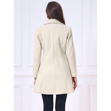 Women's Single Breasted Pea Coat Winter Warm Long Sleeve Lapel Mid-Long A-Line Slim Jacket