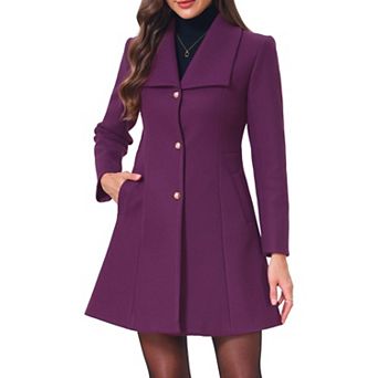 Women's Single Breasted Pea Coat Winter Warm Long Sleeve Lapel Mid-Long A-Line Slim Jacket