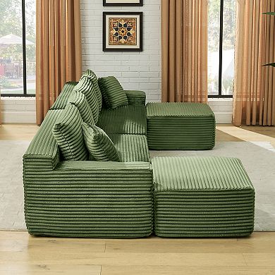 115" Comfy U-Shaped Sectional Modern Boneless Corduroy Couch with Chaise and Ottoman