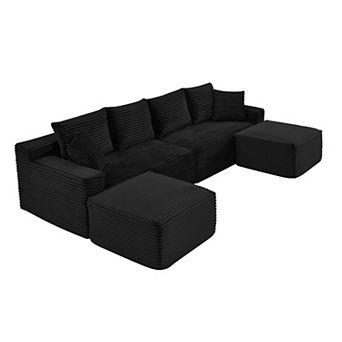 115" Comfy U-Shaped Sectional Modern Boneless Corduroy Couch with Chaise and Ottoman