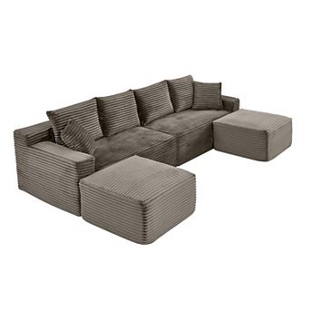 115" Comfy U-Shaped Sectional Modern Boneless Corduroy Couch with Chaise and Ottoman