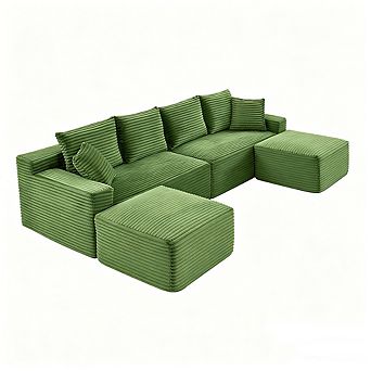 115" Comfy U-Shaped Sectional Modern Boneless Corduroy Couch with Chaise and Ottoman