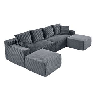 115" Comfy U-Shaped Sectional Modern Boneless Corduroy Couch with Chaise and Ottoman