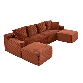115" Comfy U-Shaped Sectional Modern Boneless Corduroy Couch with Chaise and Ottoman