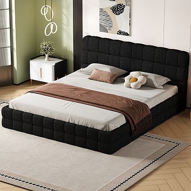 KWPZQEB Stitched Upholstered Platform Bed with Headboard & Stable Wood Slat Support
