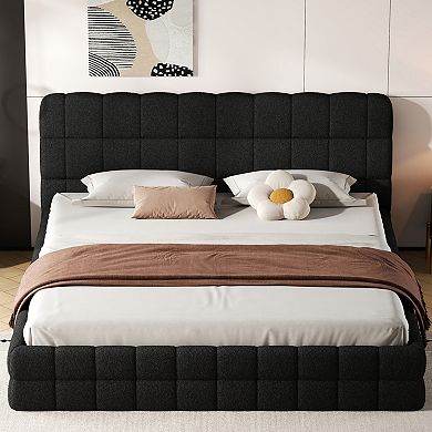 KWPZQEB Stitched Upholstered Platform Bed with Headboard & Stable Wood Slat Support
