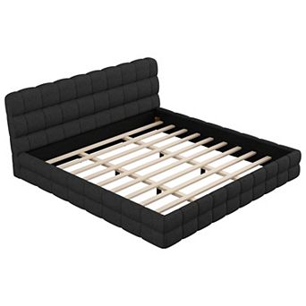 KWPZQEB Stitched Upholstered Platform Bed with Headboard & Stable Wood Slat Support
