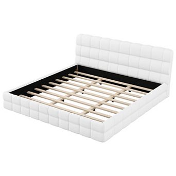 KWPZQEB Stitched Upholstered Platform Bed with Headboard & Stable Wood Slat Support