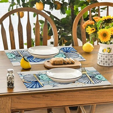 Sea Shell & Starfish Placemats Set of 4, Linen, Washable, Durable Table Mats