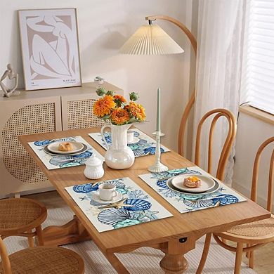 Sea Shell & Starfish Placemats Set of 4, Linen, Washable, Durable Table Mats