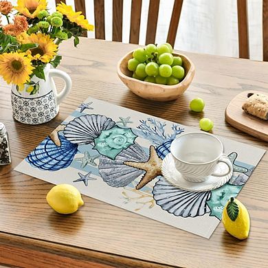 Sea Shell & Starfish Placemats Set of 4, Linen, Washable, Durable Table Mats