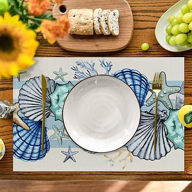 Sea Shell & Starfish Placemats Set of 4, Linen, Washable, Durable Table Mats