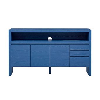 60-Inch Modern 3-Door Sideboard with Drawers and Shelf - Versatile Ash Wood Storage Cabinet