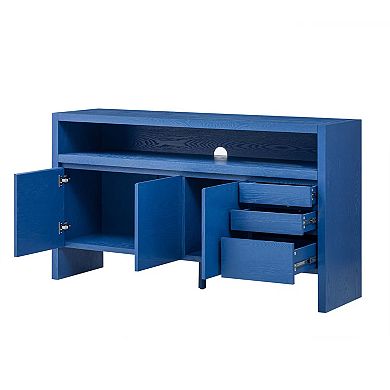 60-Inch Modern 3-Door Sideboard with Drawers and Shelf - Versatile Ash Wood Storage Cabinet
