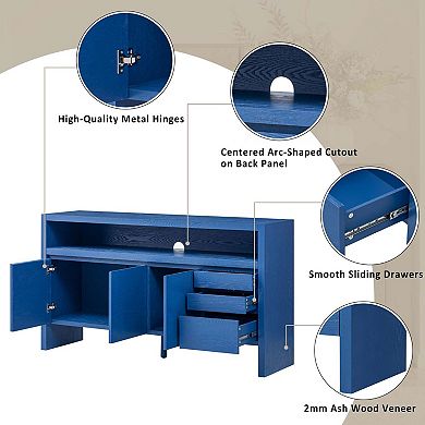 60-Inch Modern 3-Door Sideboard with Drawers and Shelf - Versatile Ash Wood Storage Cabinet