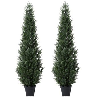 Artificial Cedar Topiary Trees for Outdoor Potted Fake Cypress Trees Faux Plants for Home Decor 2 pc