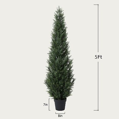 Artificial Cedar Topiary Trees for Outdoor Potted Fake Cypress Trees Faux Plants for Home Decor 2 PC