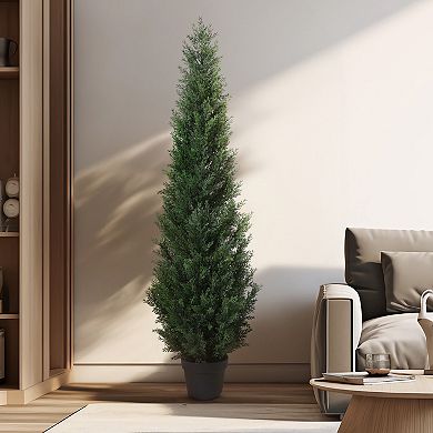 Artificial Cedar Topiary Trees for Outdoor Potted Fake Cypress Trees Faux Plants for Home Decor 2 PC
