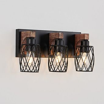KWPZQEB Industrial Vintage Wall Sconce, Cage Wall Lighting Fixture with Wooden Accents for Bathroom