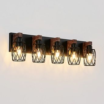 KWPZQEB Industrial Vintage Wall Sconce, Cage Wall Lighting Fixture with Wooden Accents for Bathroom