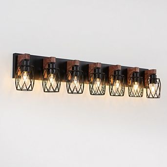 KWPZQEB Industrial Vintage Wall Sconce, Cage Wall Lighting Fixture with Wooden Accents for Bathroom